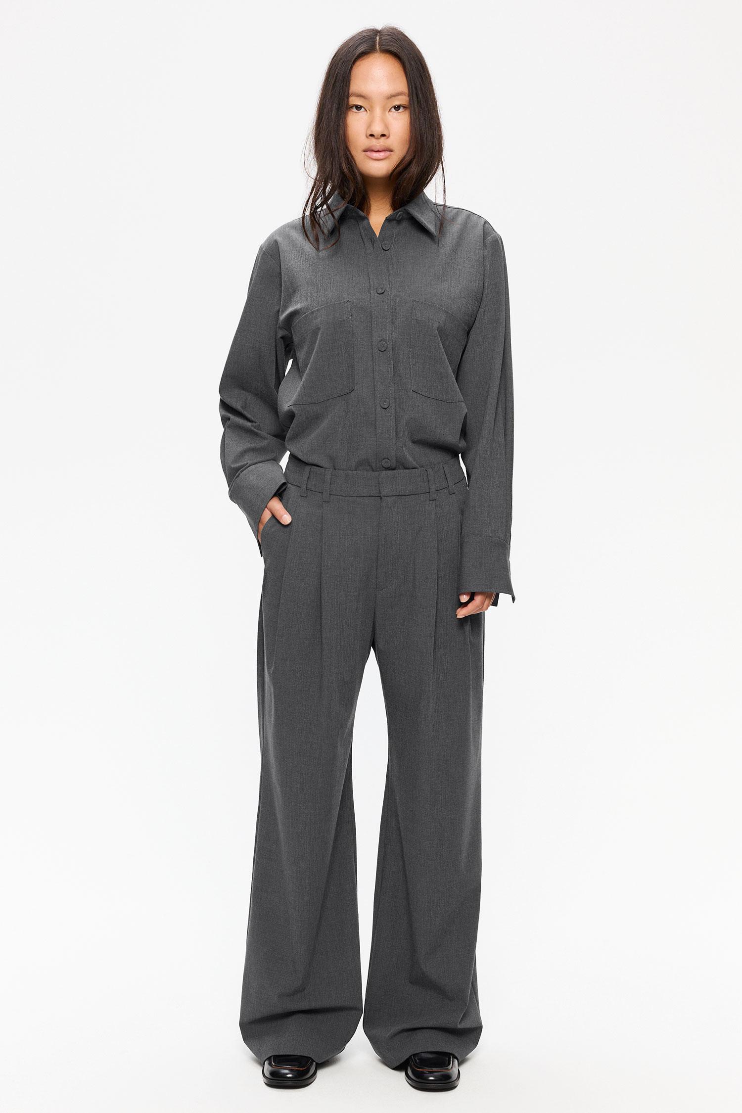 Elvine Dilay Mid Grey Melange Damen Bundfaltenhose Wide Leg grau